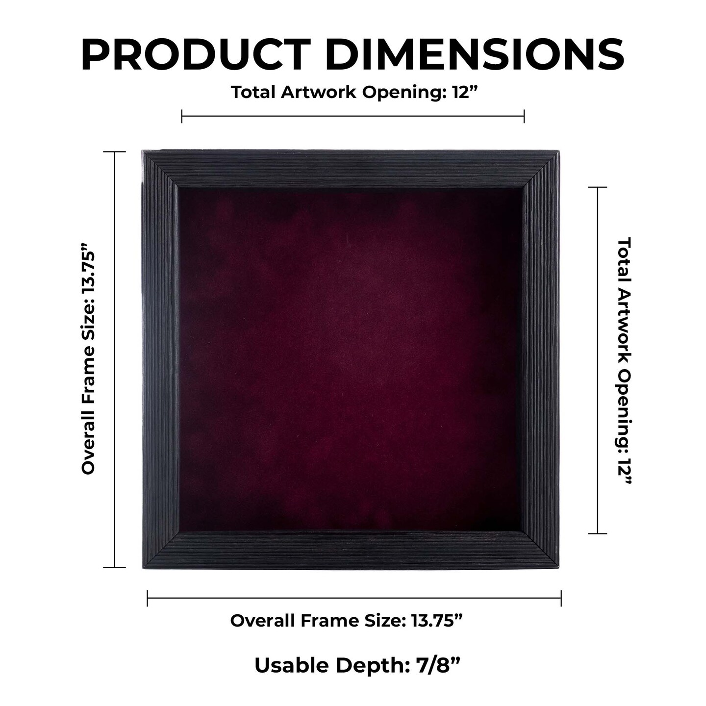 Rustic Black Wood Shadow Box Frame with Acrylic Front - Dark Red Suede Backing, 30 Sizes