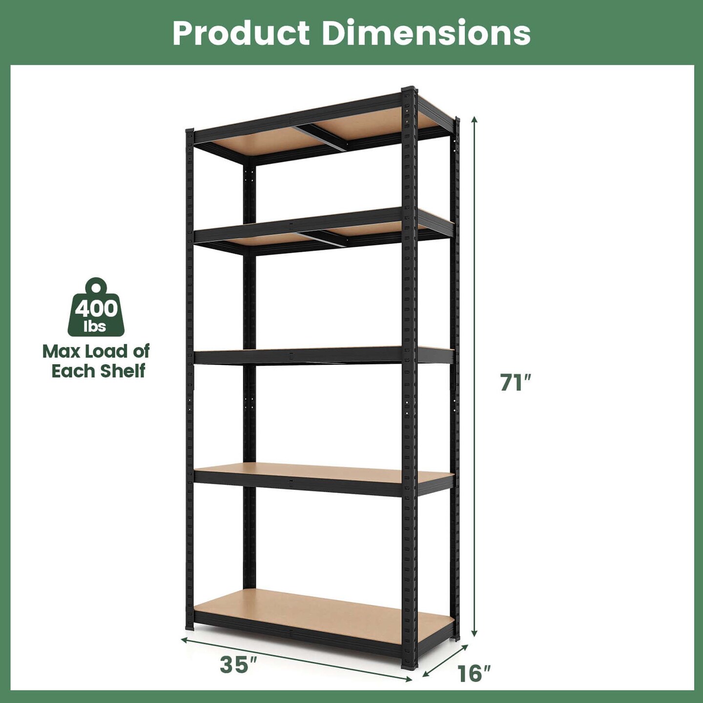 Costway 5 Tier Adjustable Garage Shelving Unit with 2000 lbs Max Load for Warehouse Black/Grey/Blue/Silver