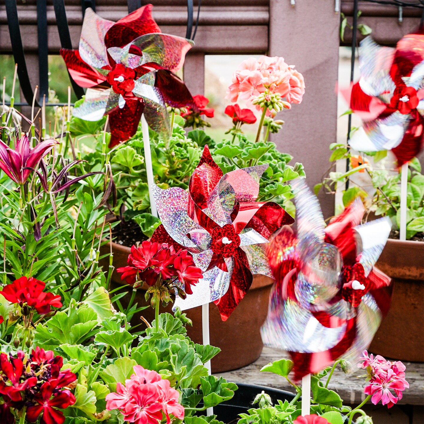 In the Breeze Spirit Pinwheels, Red/Silver, 8&#x22;, 8 Piece