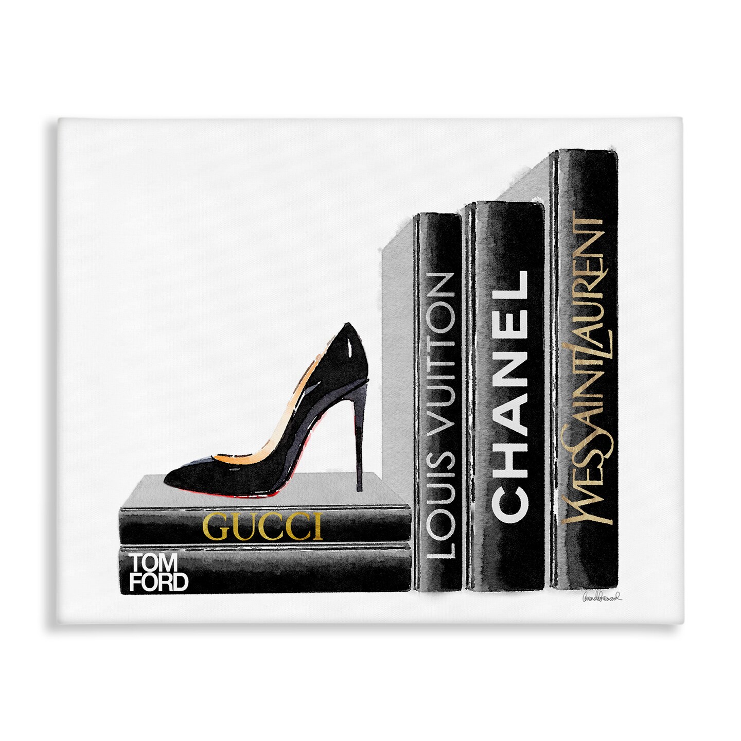 Stupell Industries Black Book Shelf with Stilettos Canvas Wall Art