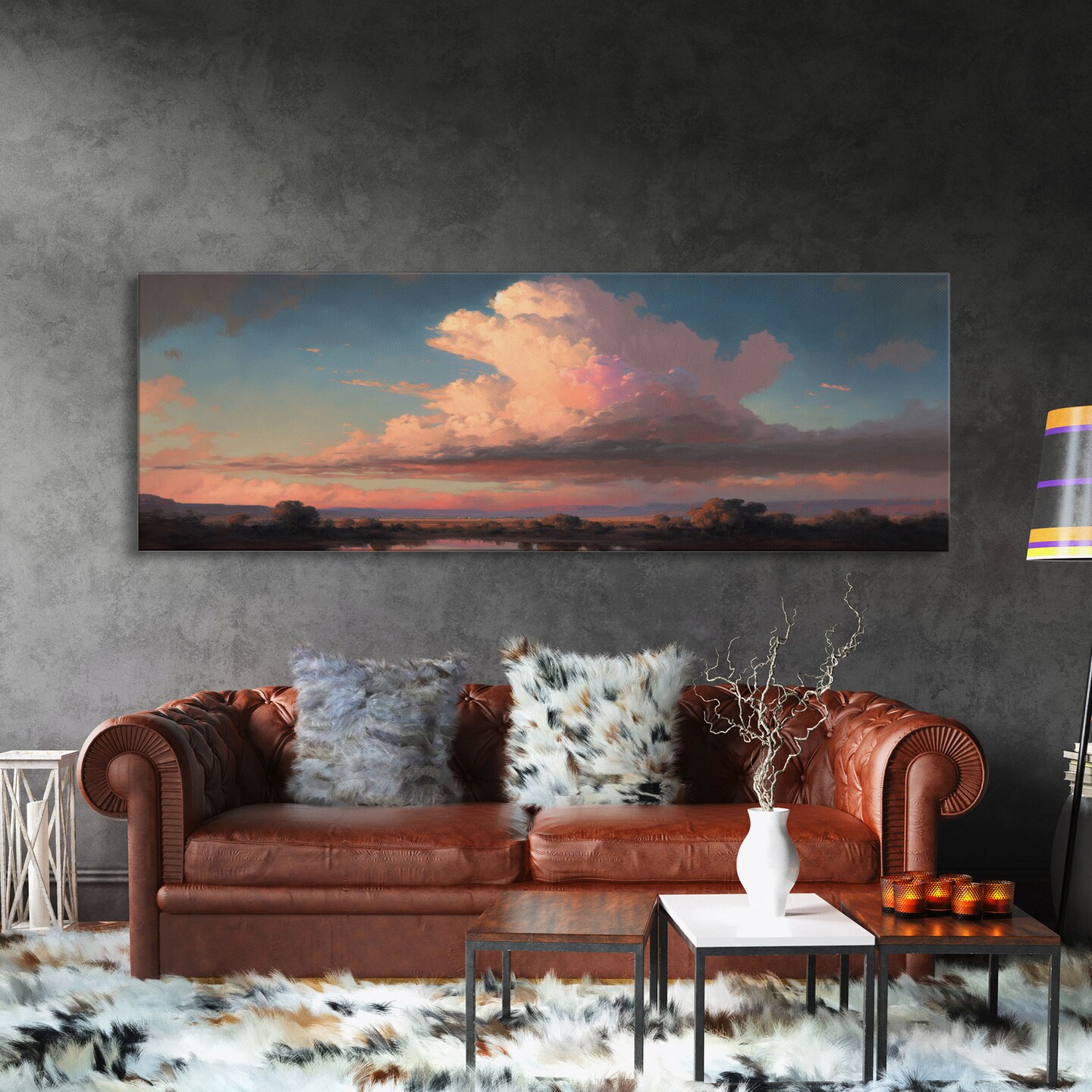 Panoramic Framed Canvas Texas Prairie Sunset Wall Art, Living Room, Bedroom Decor, Sunset Art, Watercolor Painting, Original Artwork 18-113 product 3