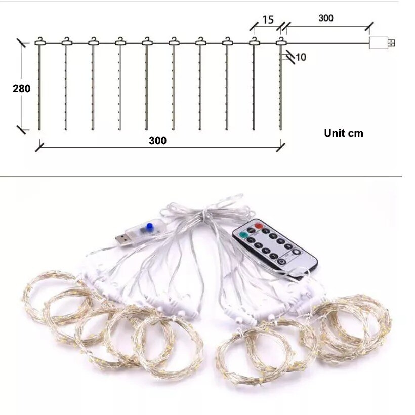 3M 280 LED Rainbow Curtain Fairy Lights Wedding Indoor Outdoor Christmas Party