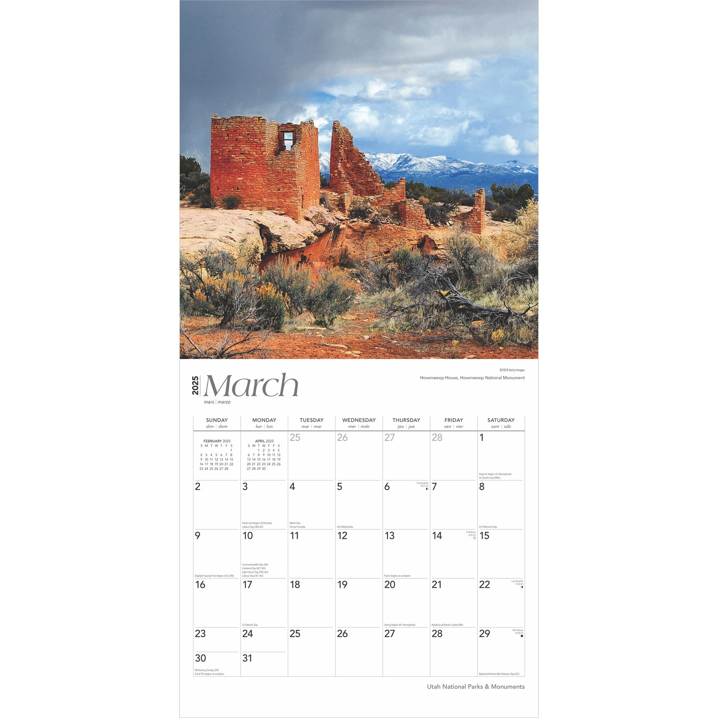 Utah National Parks &#x26; Monuments | 2025 12 x 24 Inch Monthly Square Wall Calendar | Plastic-Free | BrownTrout | USA Natural Bridges Mesa Verde Golden Spike