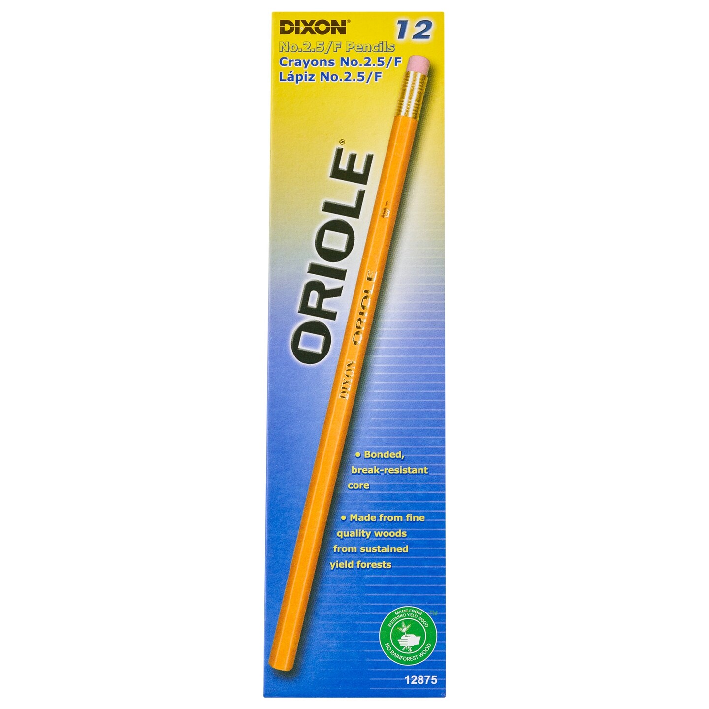 Pencils, No. 2.5 Medium Yellow, Unsharpened, Box of 12