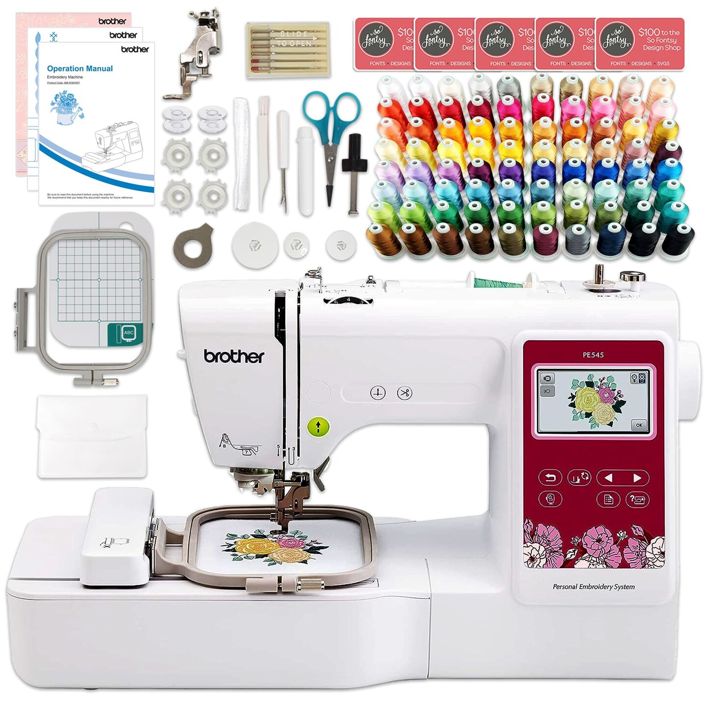 Brother PE545 Embroidery Machine with Deluxe 80 Embroidery Spool Bundle