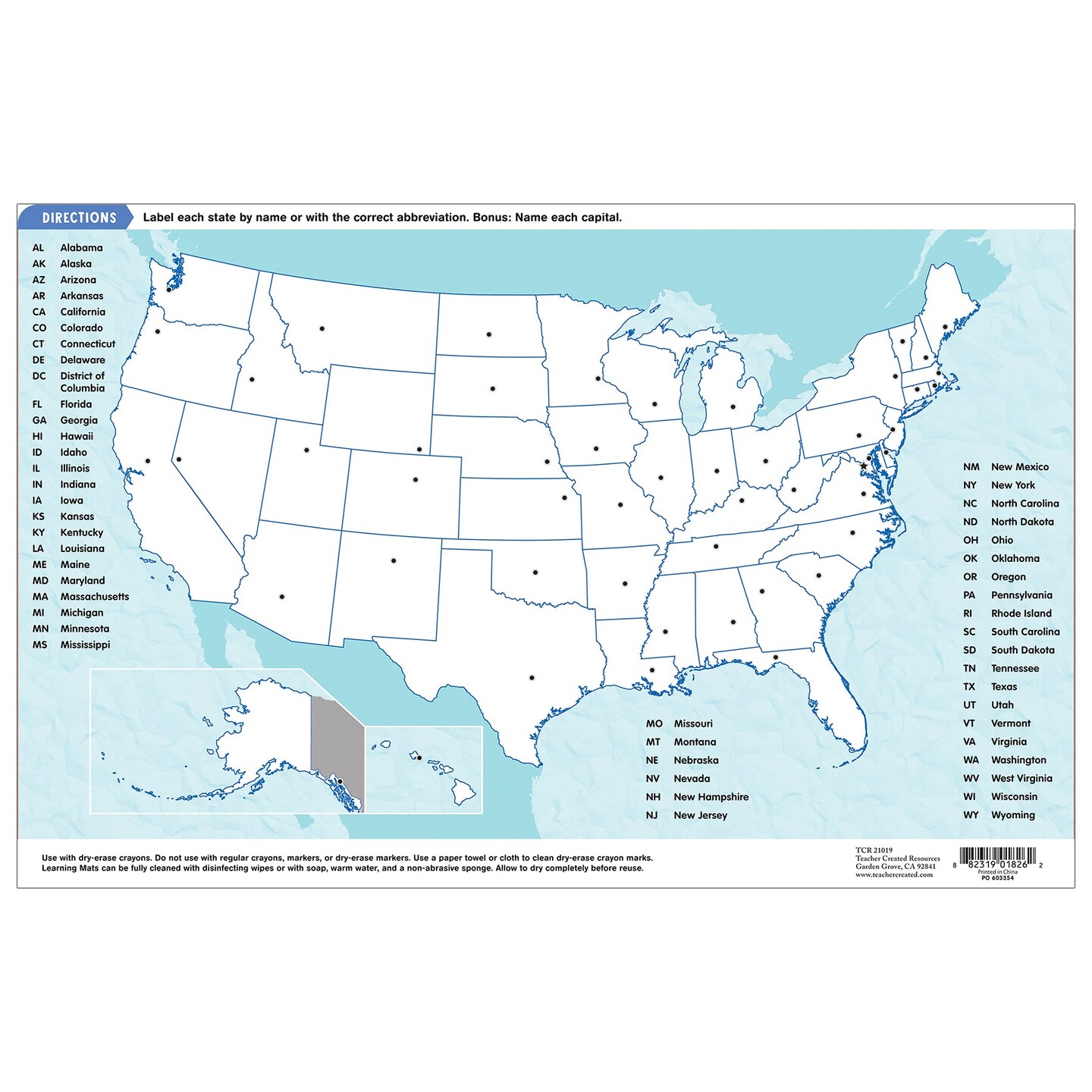 United States of America Map Learning Mat