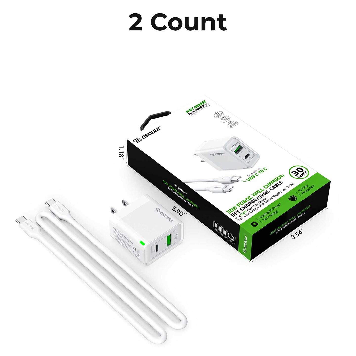 30W Wall Charger 5Fft USB-C to USB-C Cable 12/48