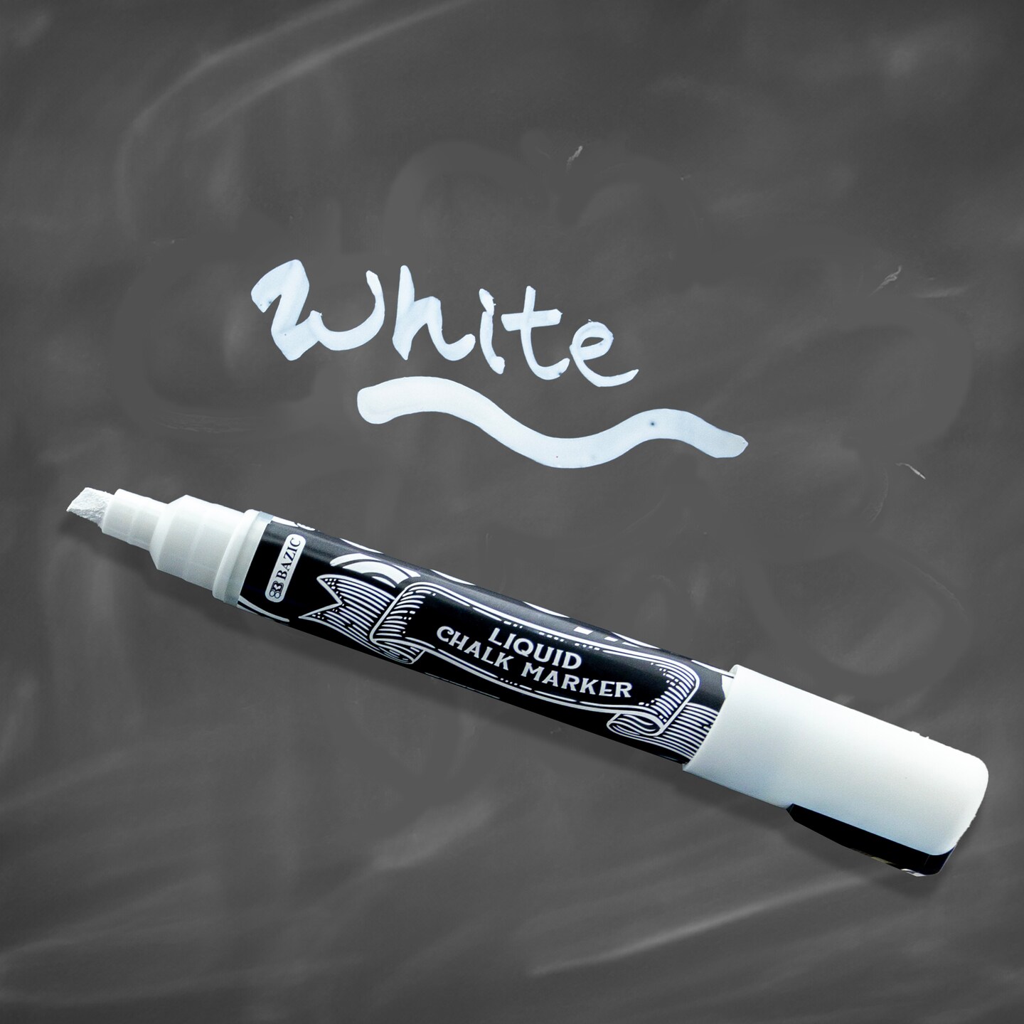 BAZIC White Liquid Chalk Markers, Reversible Tip, 1 Count, for Drawing, Illustration, Adult Coloring Books
