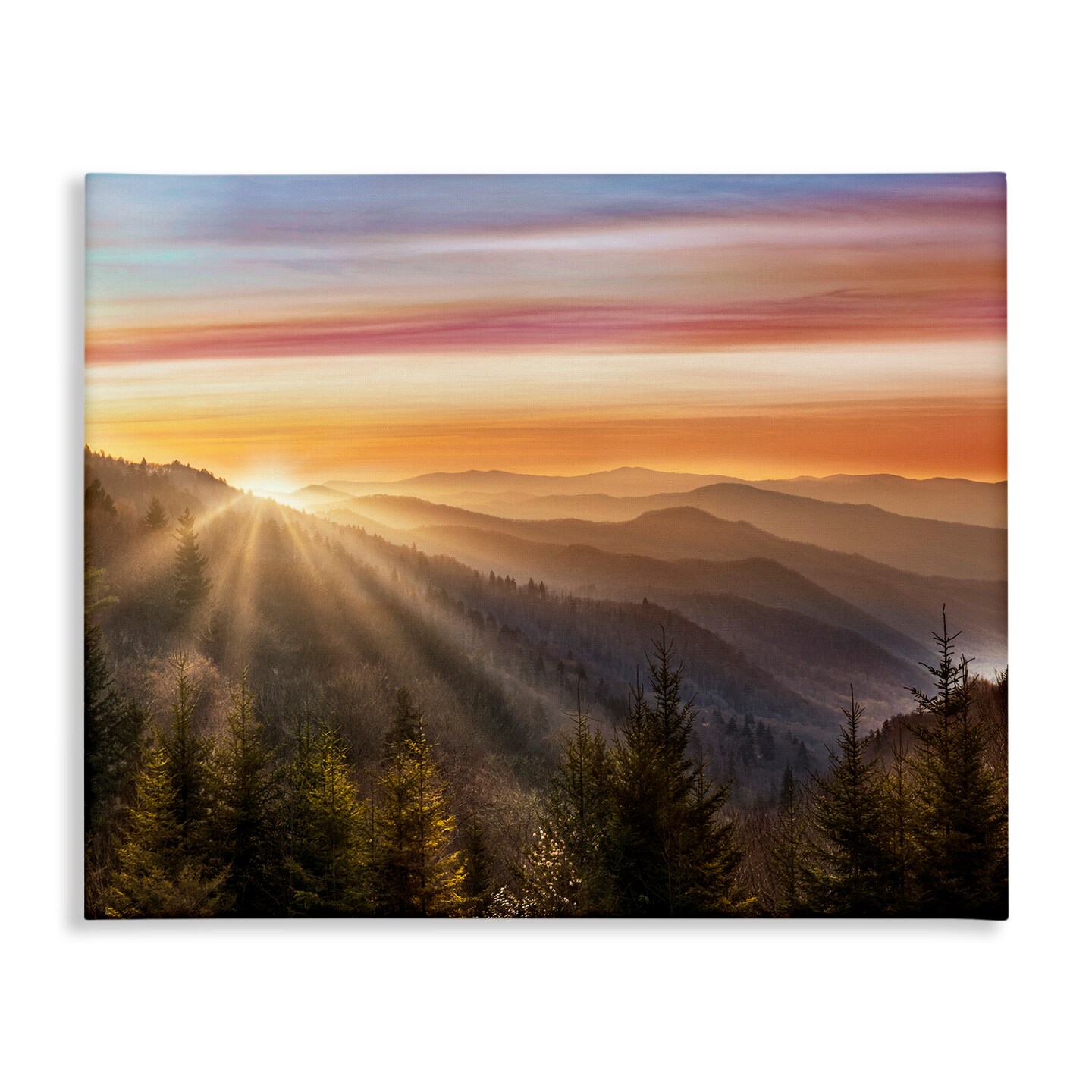 Stupell Industries Sunrise Mountain Forest Skyline Canvas Wall Art