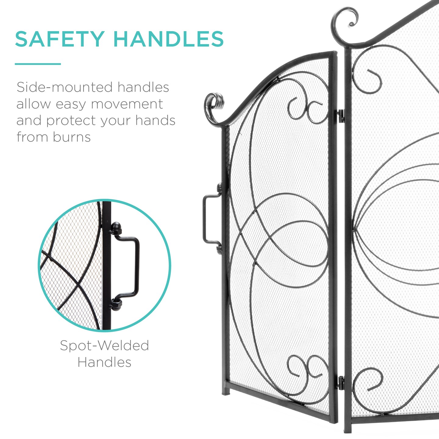 Best Choice Products 3-Panel 55x33in Wrought Iron Fireplace Safety Screen Decorative Scroll Spark Guard Cover