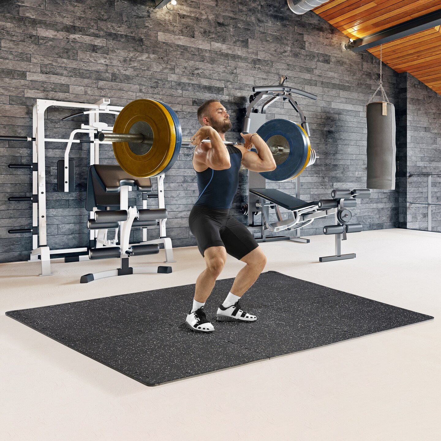 Sorbus 1/2&#x22; Thick Rubber Top High-Density EVA Foam Gym Flooring for Home Gym - 72 Sq Ft 18 Interlocking Exercise Mat Tiles