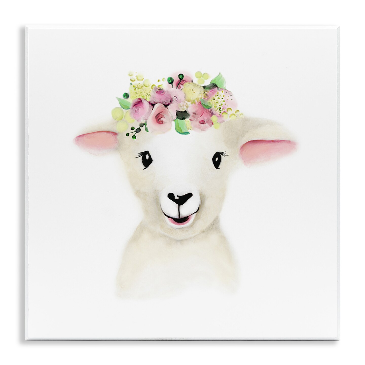 Stupell Industries Baby Lamb Sheep Flower Crown Wall Plaque Art