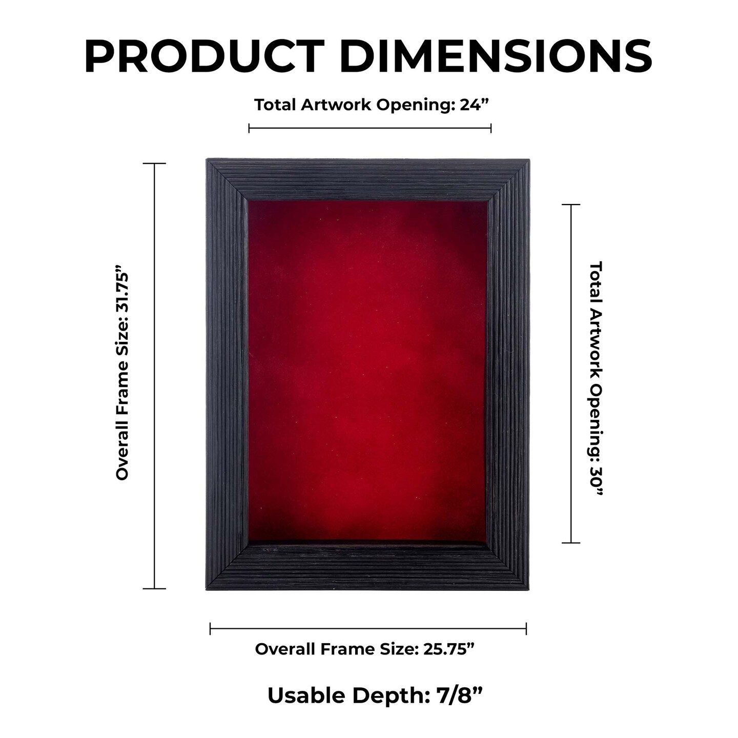 Rustic Black Wood Shadow Box Frame with Acrylic Front - Red Suede Backing, 30 Sizes