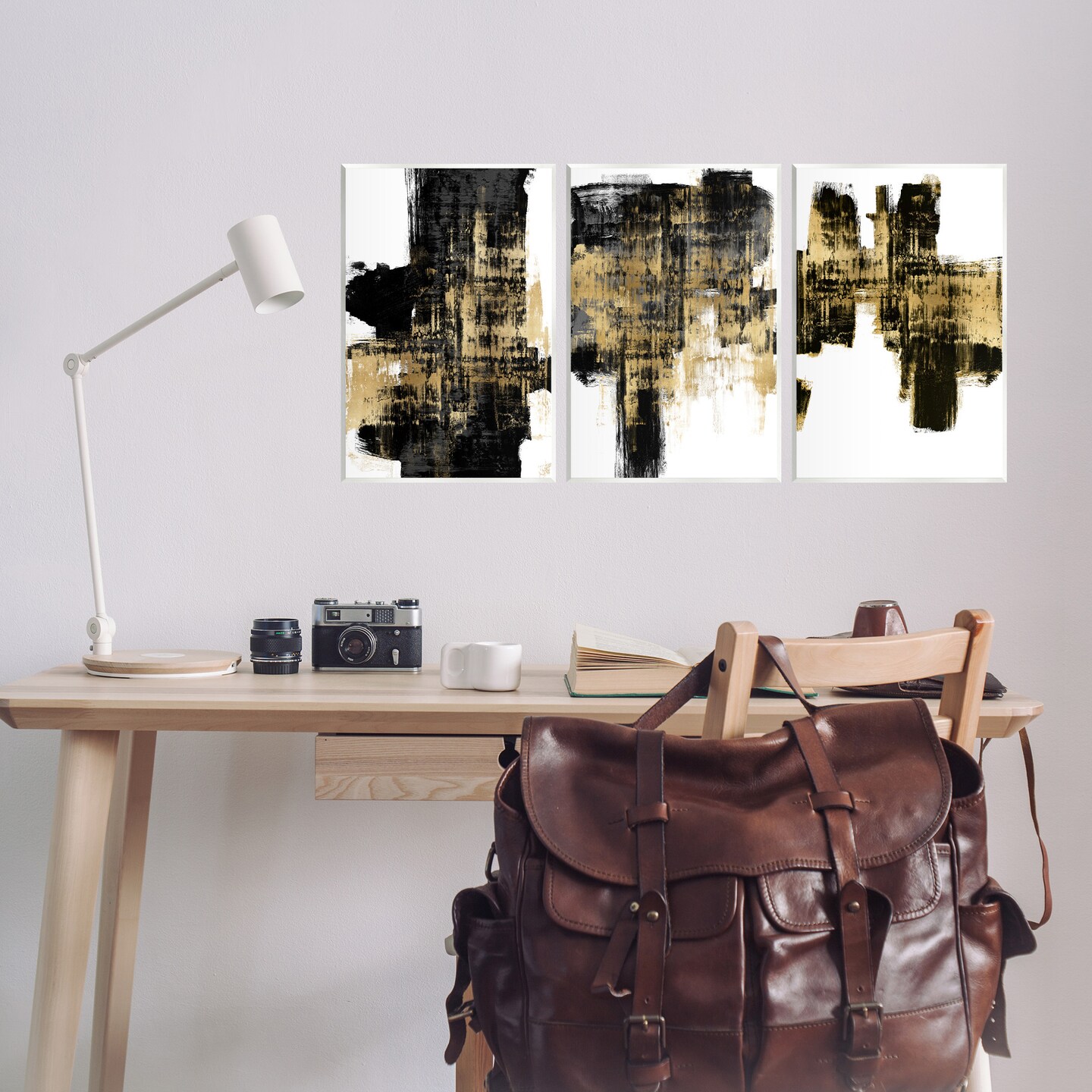 Stupell Industries Bold Black Brushstrokes with Gold Wall Plaque Art