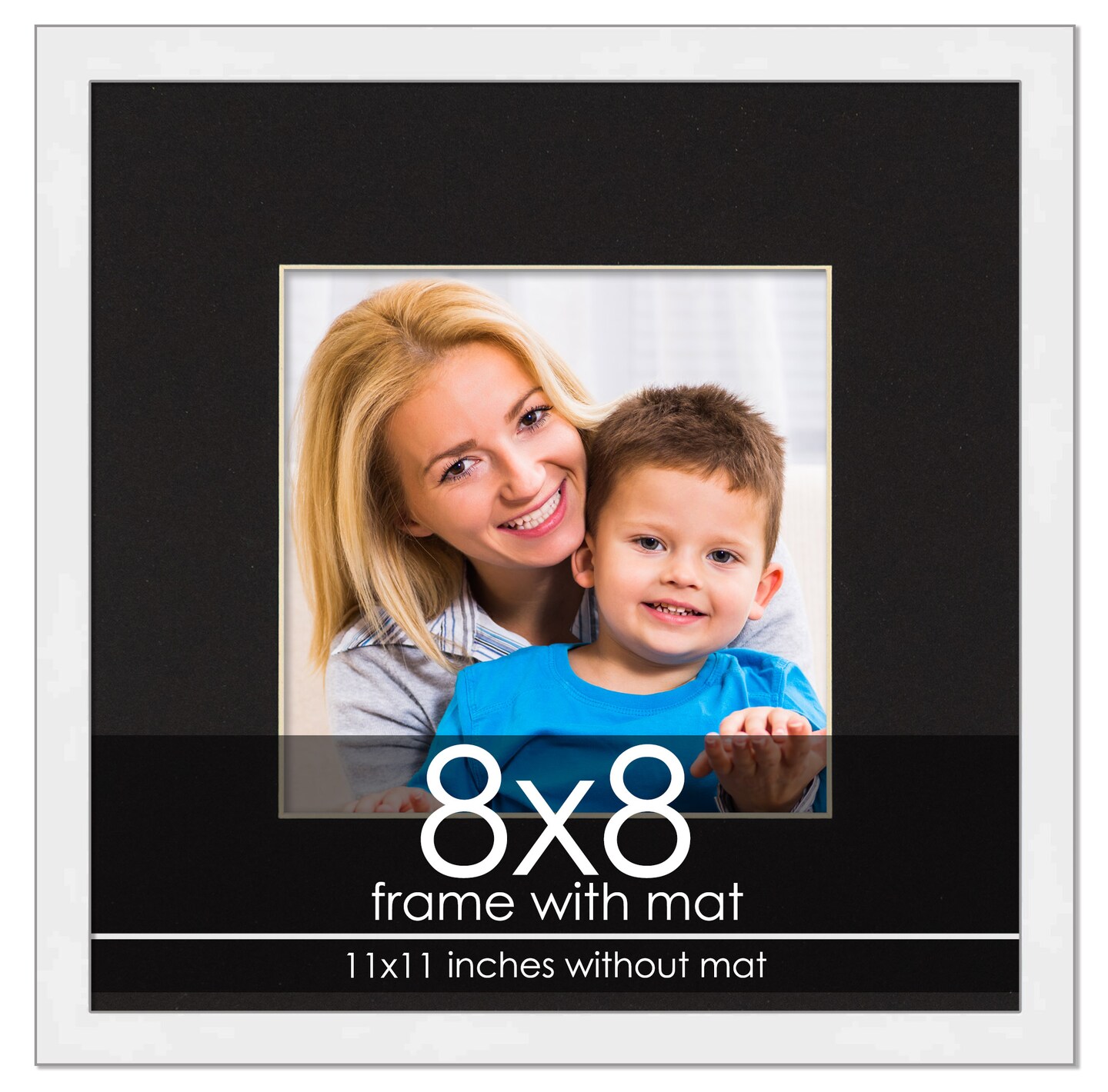 Modern White Frame with Black Photo Mat, UV Acrylic Front, Foam Board Backing, 60 Sizes Available