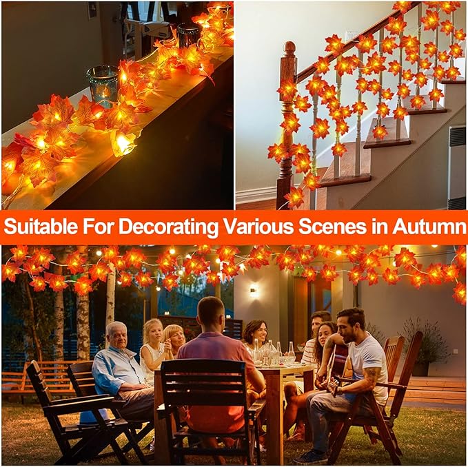 [Timer &#x26; 3-Pack] 30ft Fall Garland Fall Decorations for Home 60 LED Leafed Lights Patented Realistic Maples Leafed Battery Operated Autumn Fall Decor Thanksgiving Halloween Indoor Outdoor