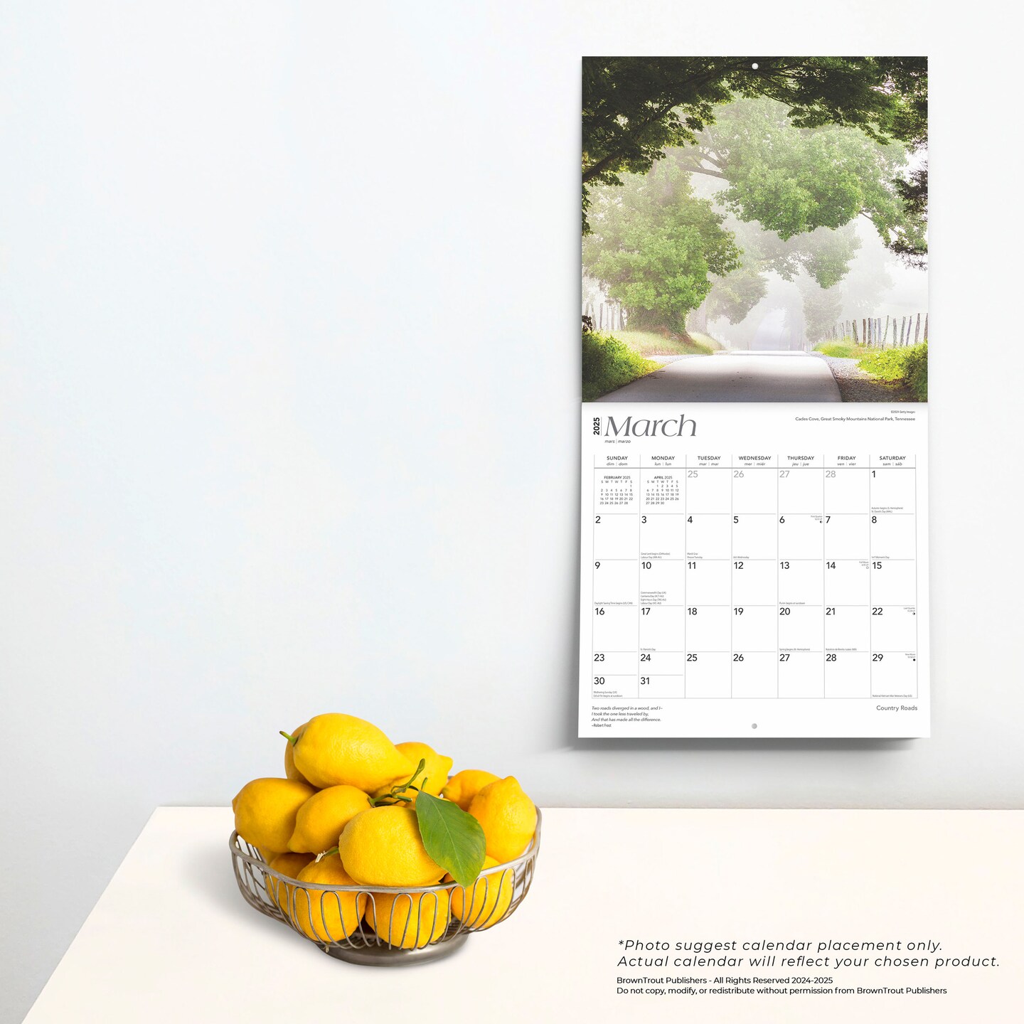 Country Roads | 2025 12 x 24 Inch Monthly Square Wall Calendar | Plastic-Free | BrownTrout | USA United States of America Scenic Rural