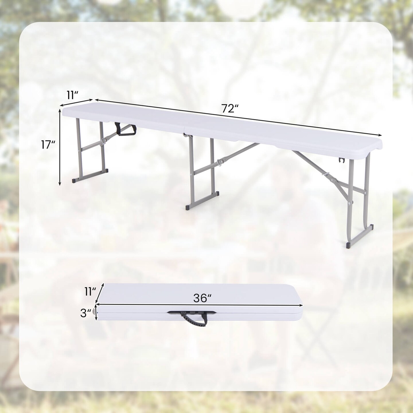 Costway 1/2 PCS Portable Folding Bench with Convenient Handle Non-slip Foot Pads Sturdy Metal Legs