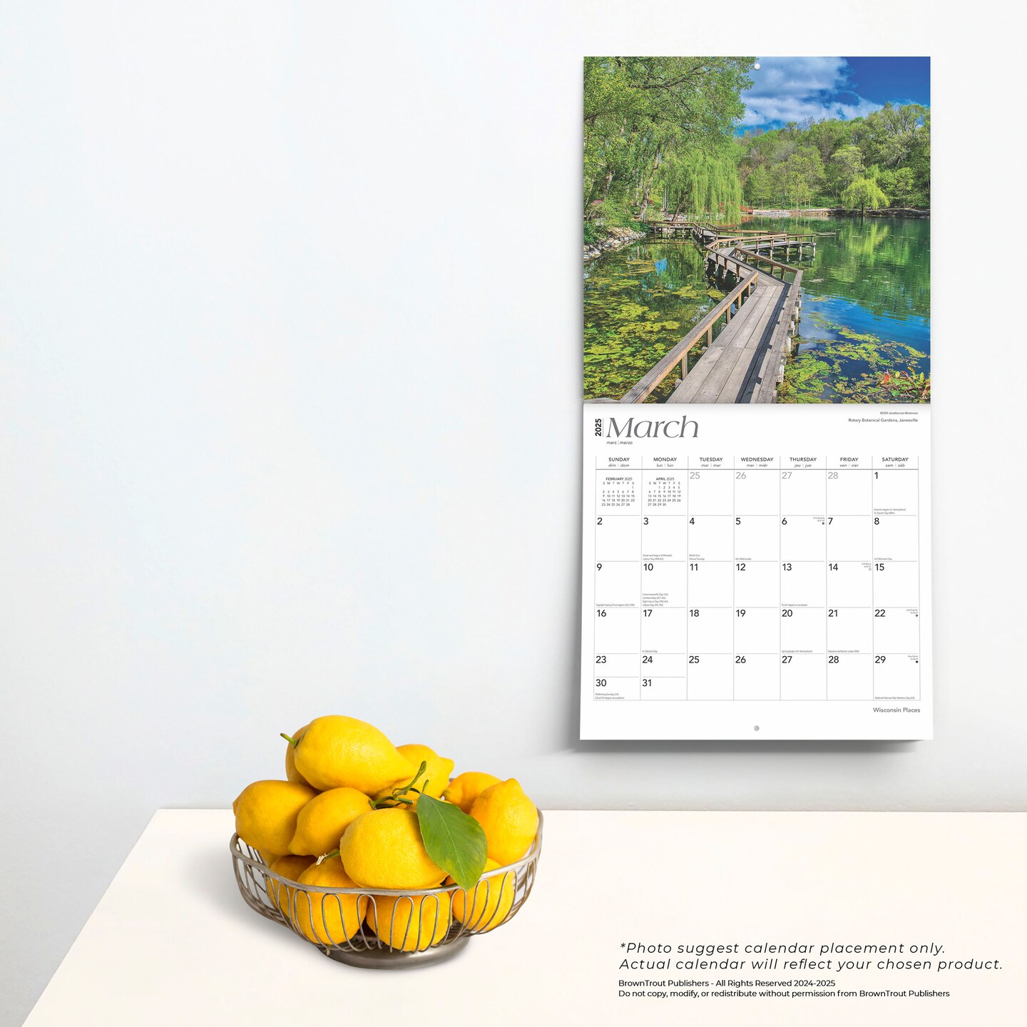 Wisconsin Places | 2025 12 x 24 Inch Monthly Square Wall Calendar | Plastic-Free | BrownTrout | USA United States of America Midwest State Nature