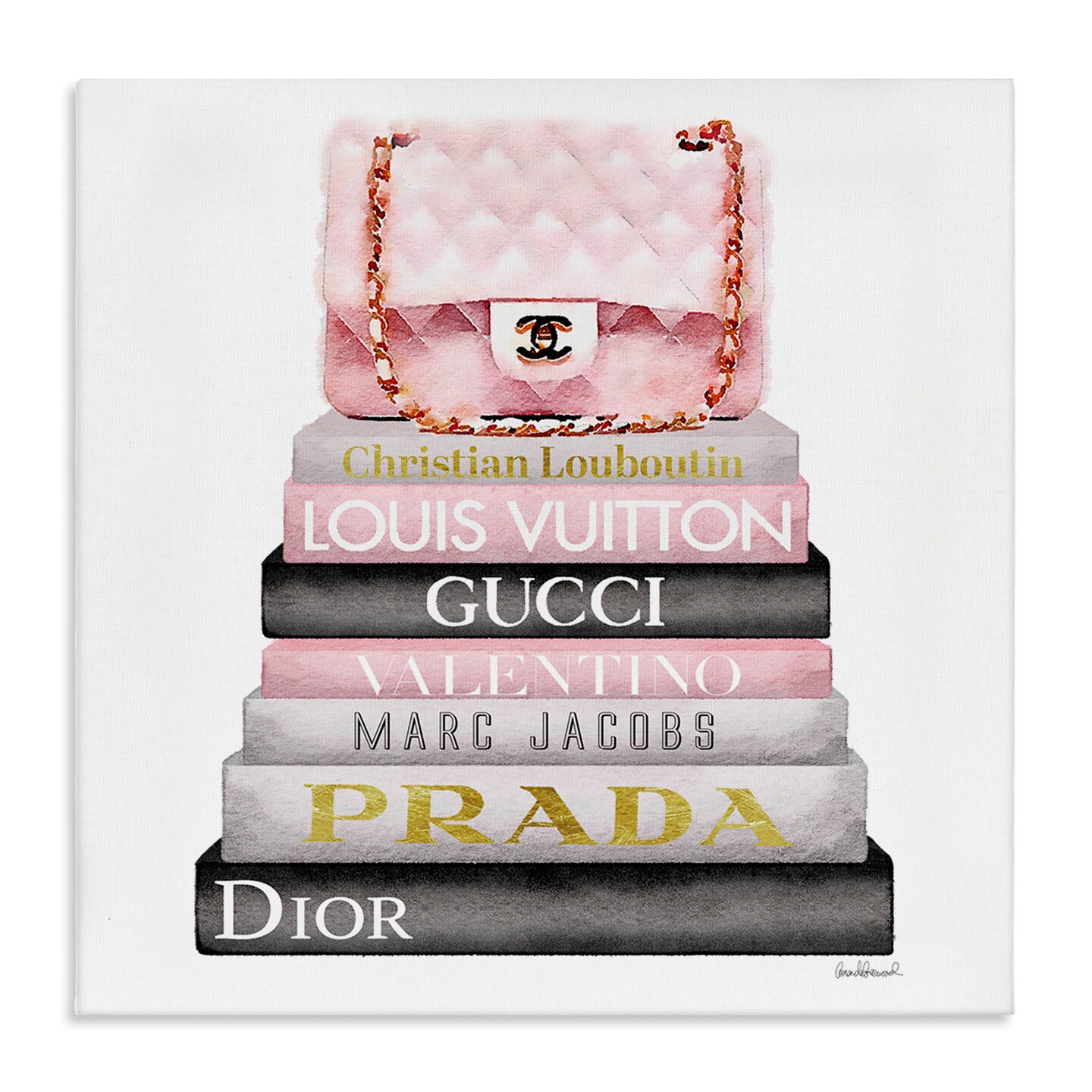 Stupell Industries Watercolor High Fashion Bookstack Canvas Wall Art