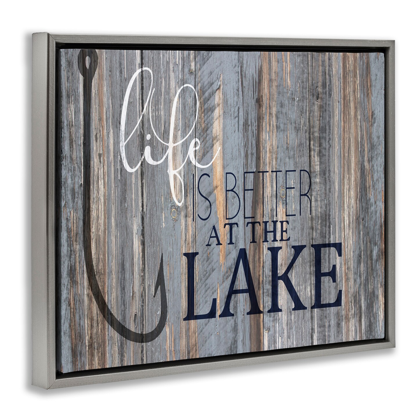 Stupell Industries Lakehouse Cabin Nautical Phrase Framed Floater Canvas Wall Art