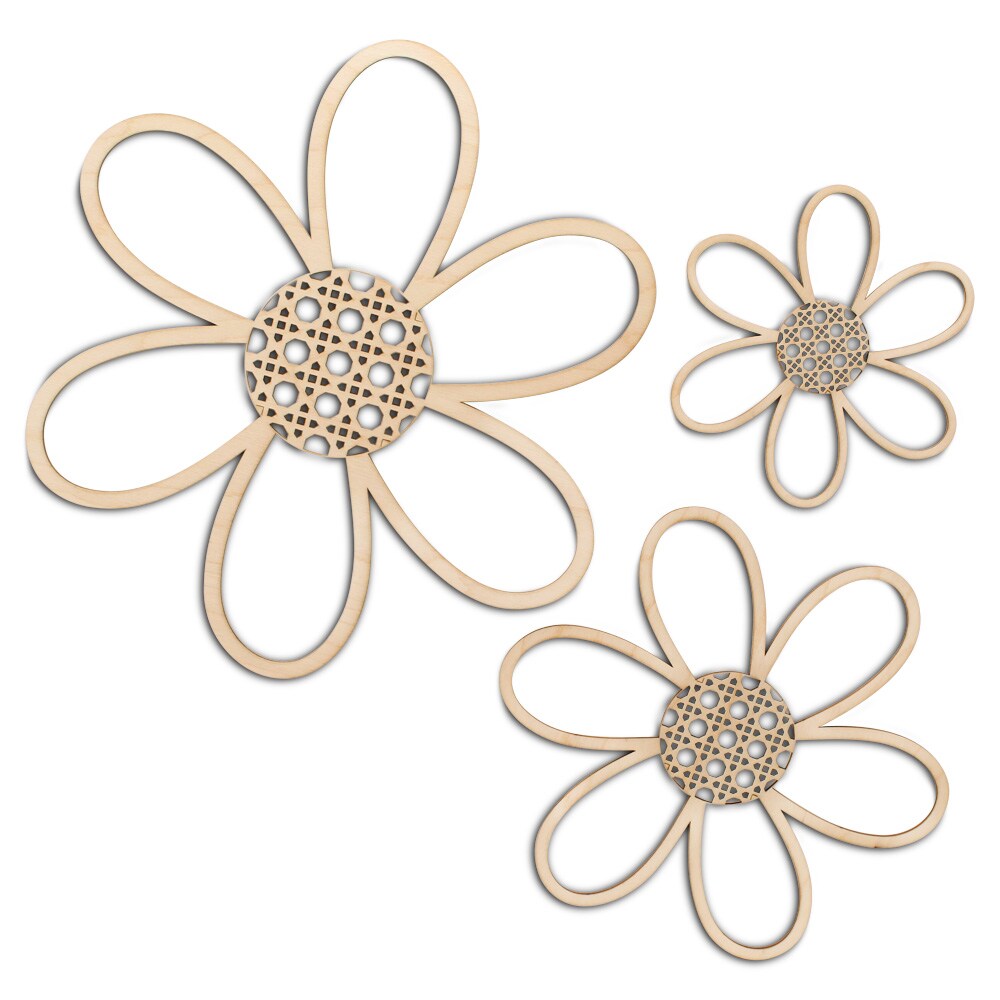 Rattan Daisy Wall D&#xE9;cor, Multiple Sizes Wood Flowers, Nursery/Party | Woodpeckers