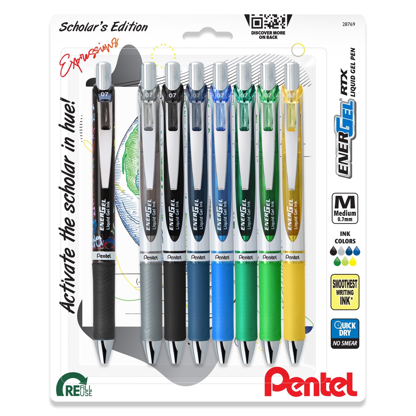 Pentel EnerGel RTX Retractable Liquid Gel Pens 0.7mm 8/Pkg
