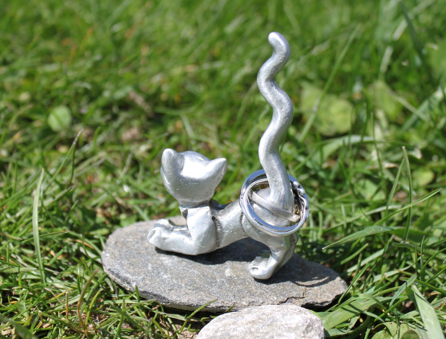 Lead Free Pewter Cat Figurine Ring Holder Metal Cats Decoration
