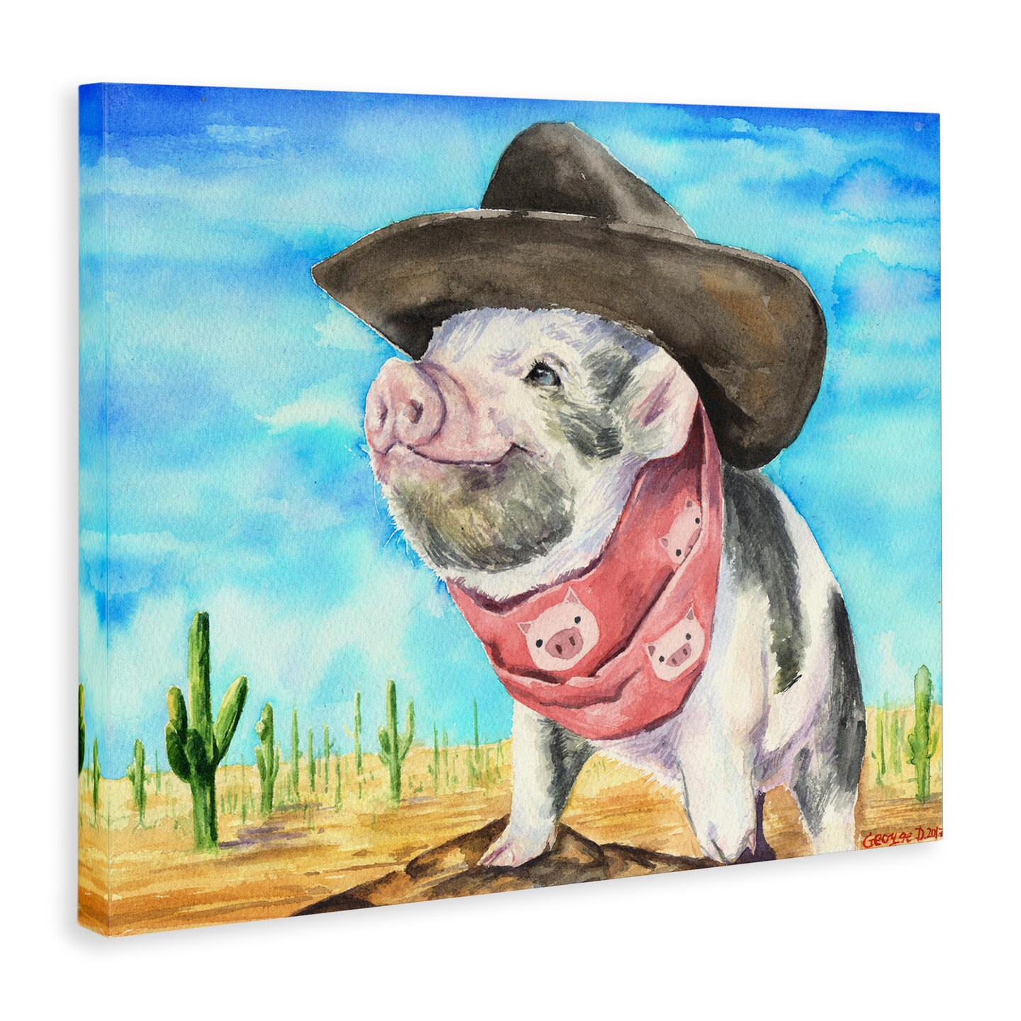 Stupell Industries Wild West Cowboy Pig Canvas Wall Art