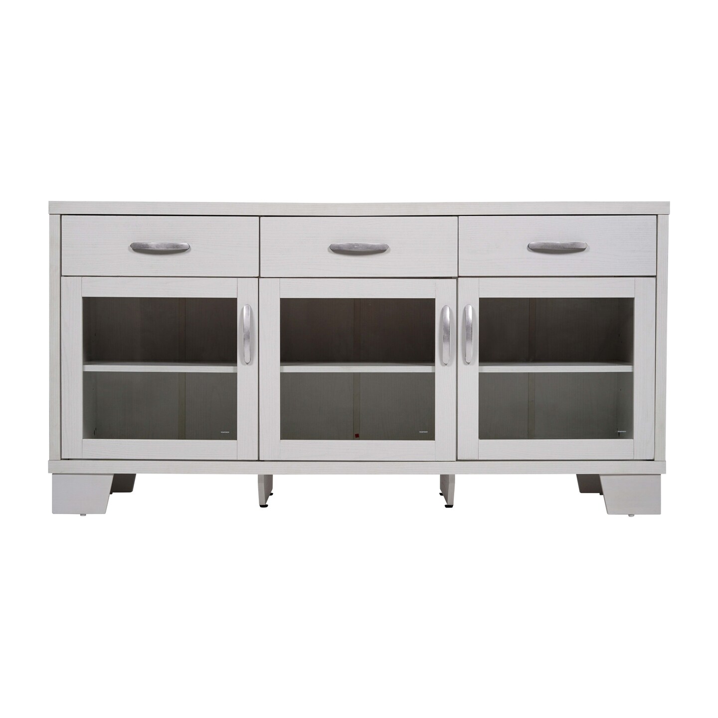Merrick Lane Samson Three-Drawer Engineered Wood Buffet Sideboard Cabinet with Three Tempered Glass Cabinet Doors for Dining Room/Kitchen