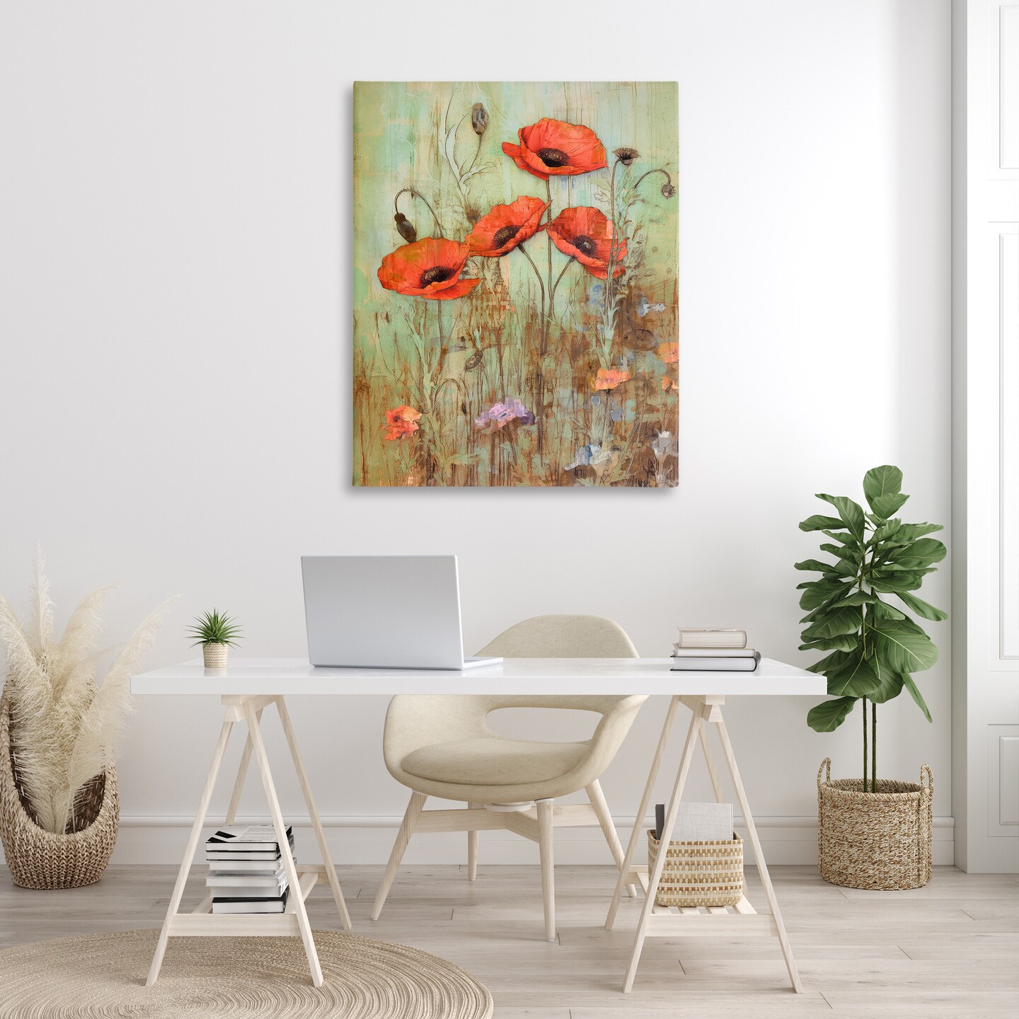 Stupell Industries Rustic Red Poppies Canvas Wall Art