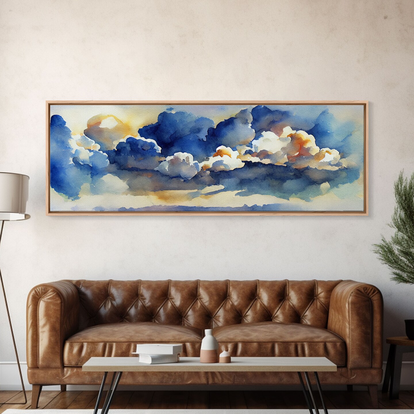 Whimsical Clouds Wall Decor, Ready To Hang Canvas Print, Panoramic, Clouds And Blue Sky, Guest Room Art, Minimalist | 10x30 In