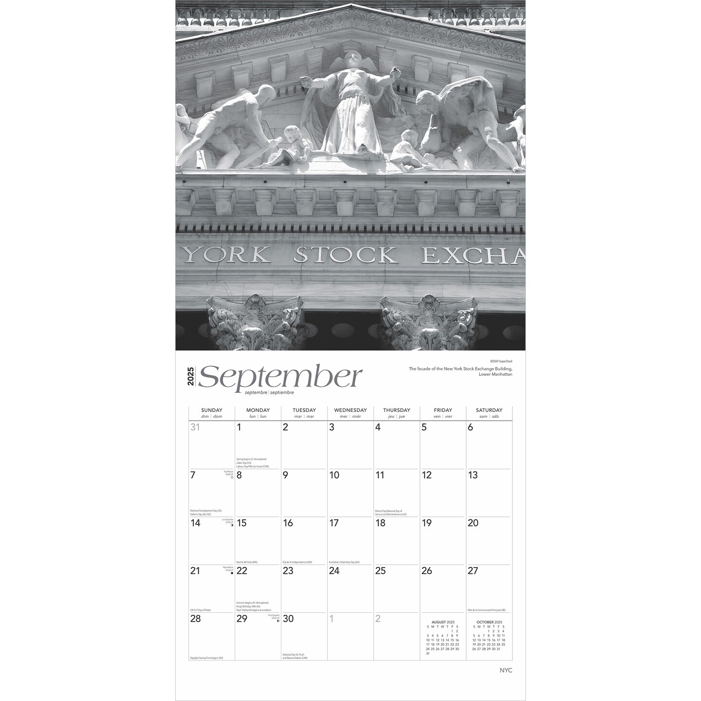 New York City Black &#x26; White | 2025 12 x 24 Inch Monthly Square Wall Calendar | Plastic-Free | BrownTrout | USA United States of America NYC State Northeast Atlantic