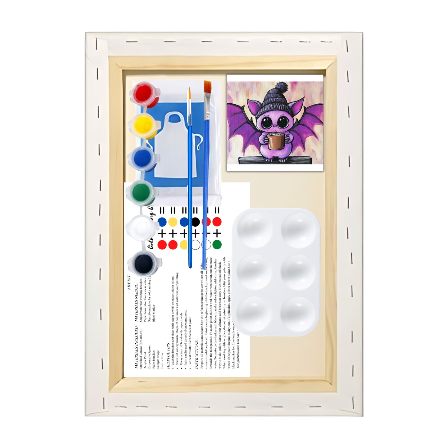 &#x22;Coffee Bat&#x22; Summerween DIY Canvas Art Kit, Adult Beginner, Acrylic Paint Size 11x14 inch