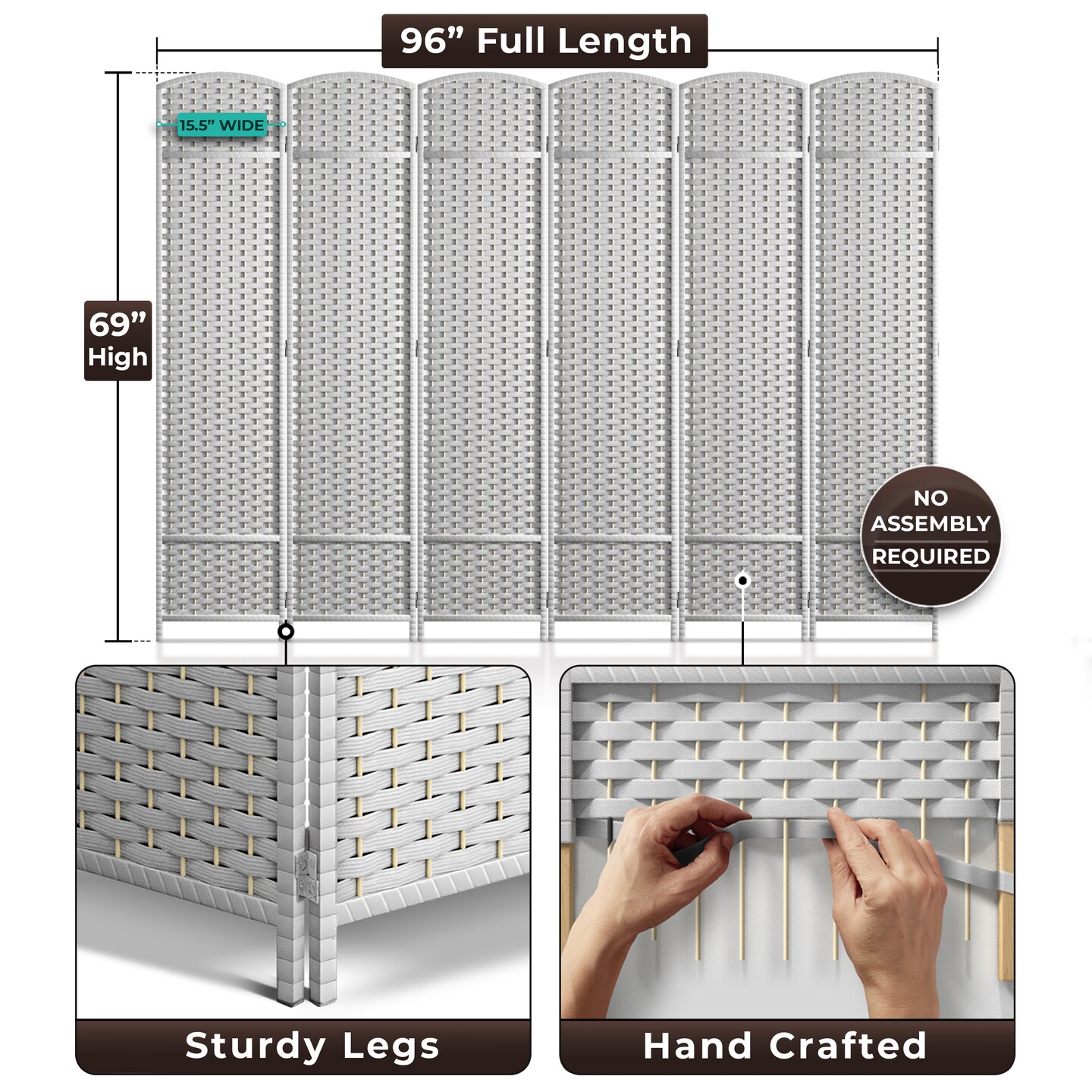 Sorbus 6 Panel Room Divider 6 ft. Tall - Privacy Screen, Extra Wide Double Hinged Panels, Mesh Hand-Woven Design