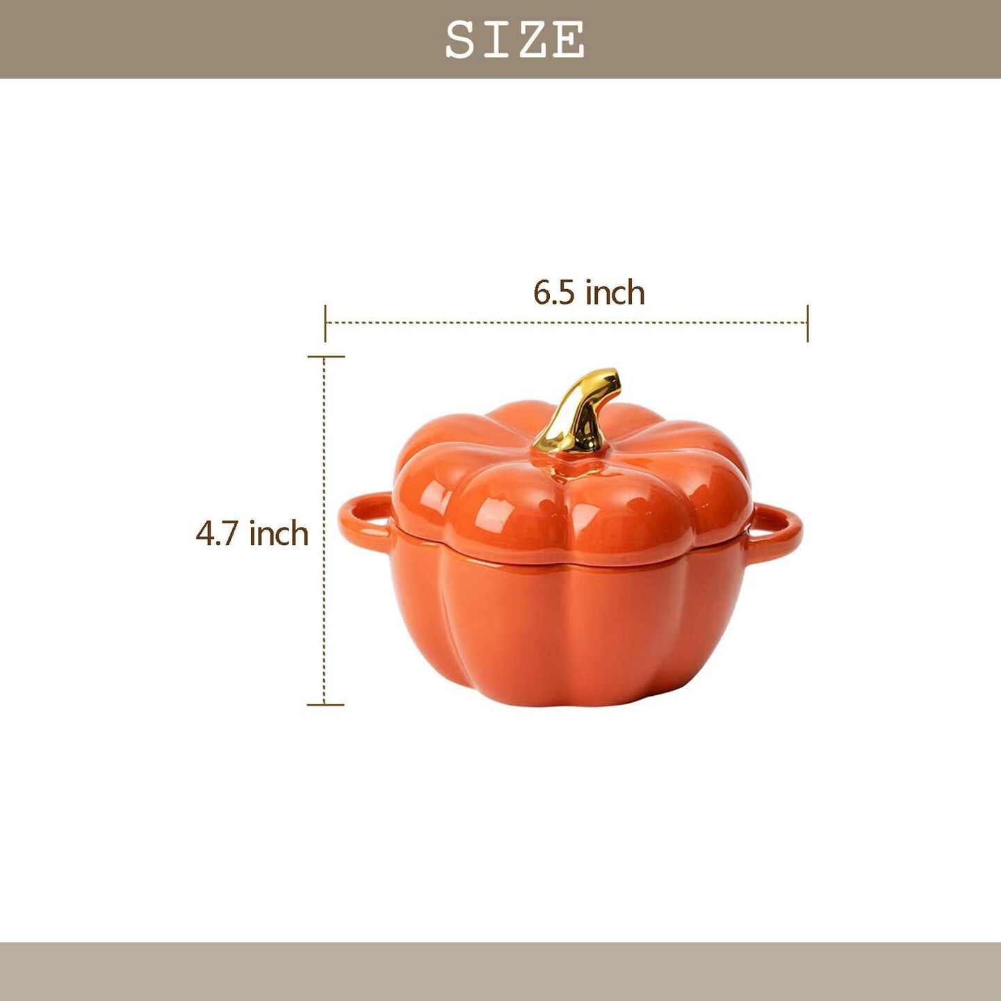 Oven-safe, stoneware, set of two pumpkin bowls with lids and handles, 14-ounce ceramic ramekins for baking, casserole dish individual Severing pot, orange