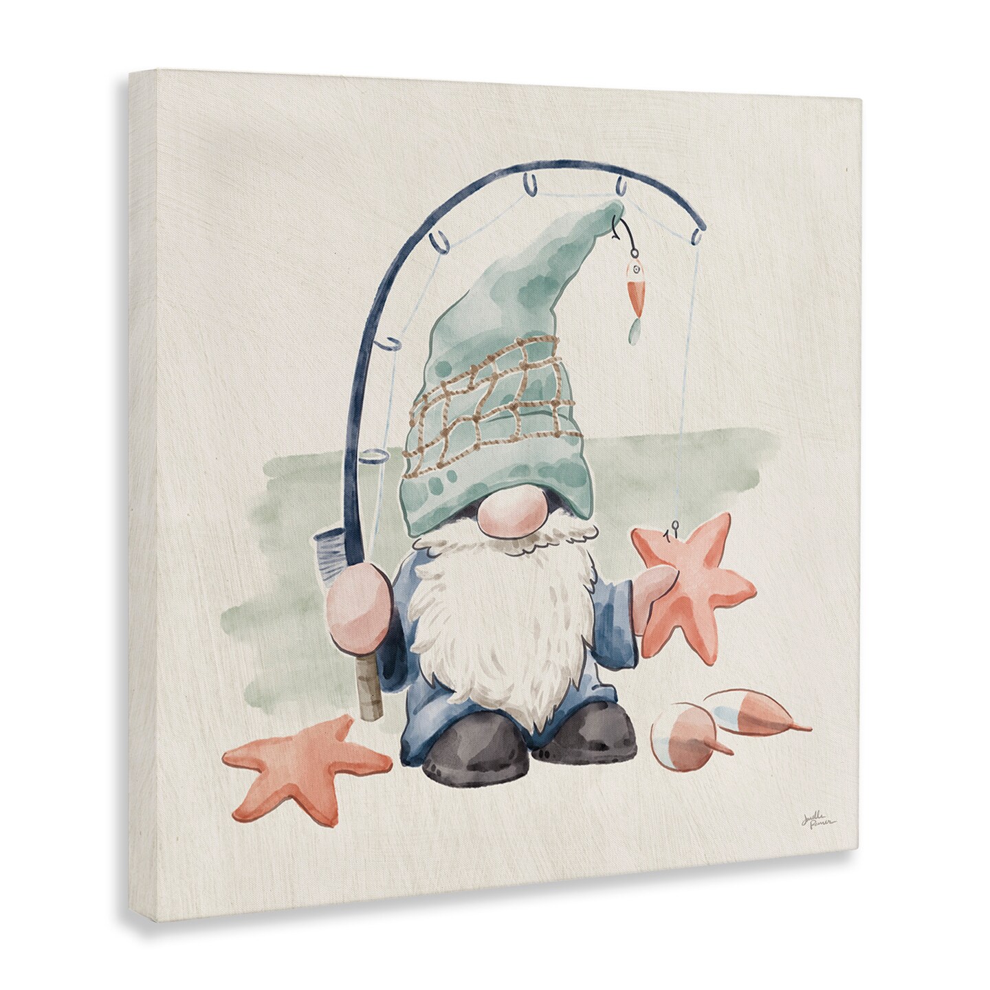 Stupell Industries Summer Beach Fishing Gnome Canvas Wall Art