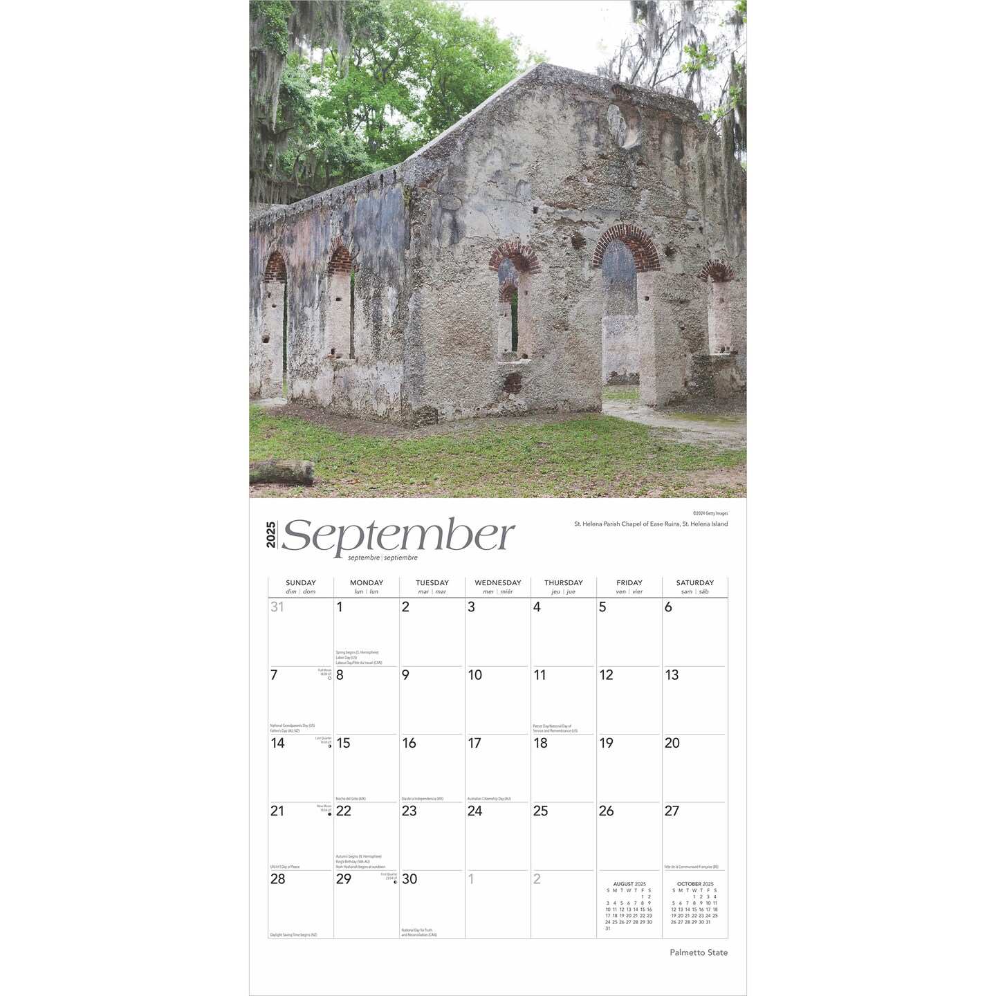 Palmetto State | South Carolina Places | 2025 12 x 24 Inch Monthly Square Wall Calendar | Plastic-Free | BrownTrout | USA United States of America Southeast State Nature