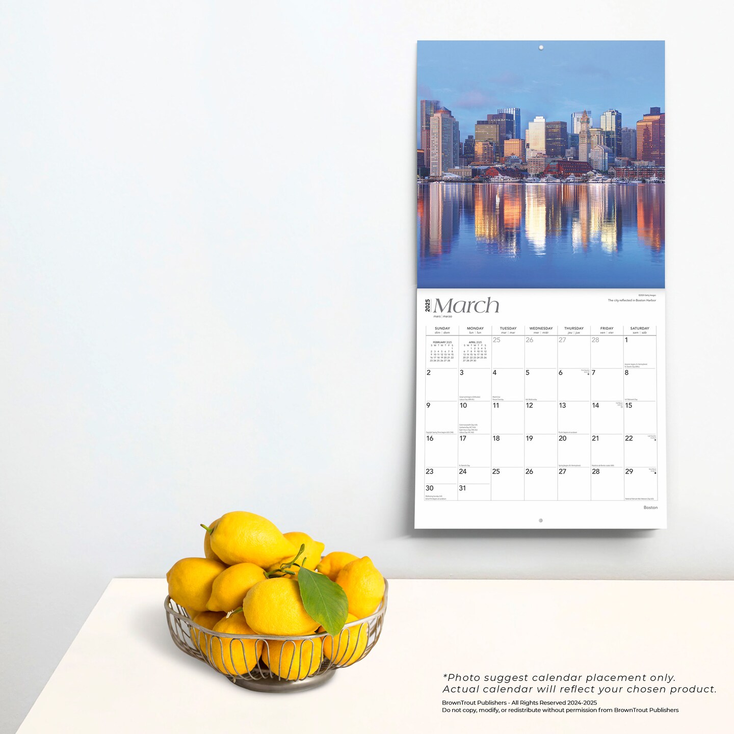 Boston | 2025 12 x 24 Inch Monthly Square Wall Calendar | Plastic-Free | BrownTrout | USA United States of America Massachusetts Northeast City