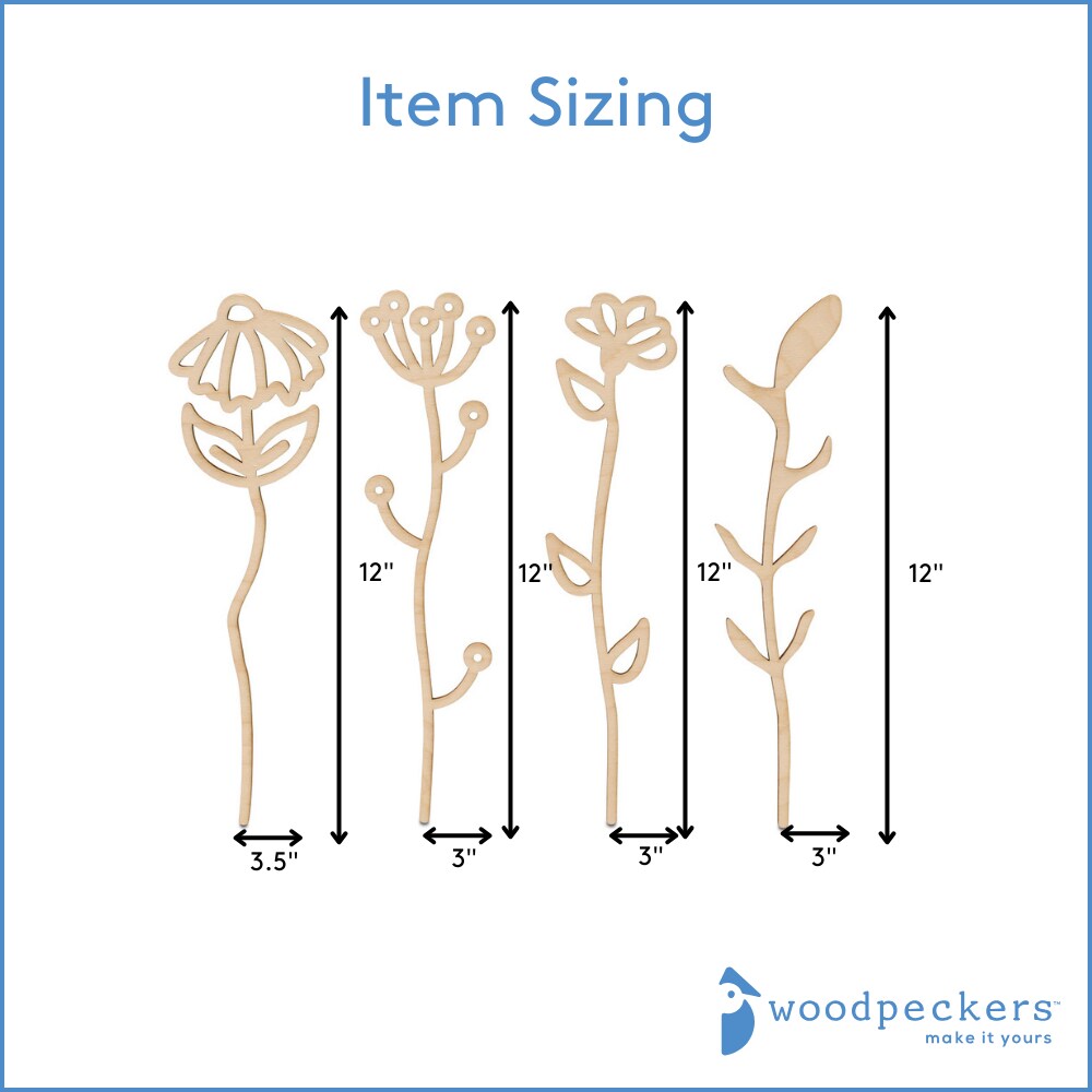 Wildflower Cutouts Sets of 4 Nursery Flower Wall Decor | Woodpeckers