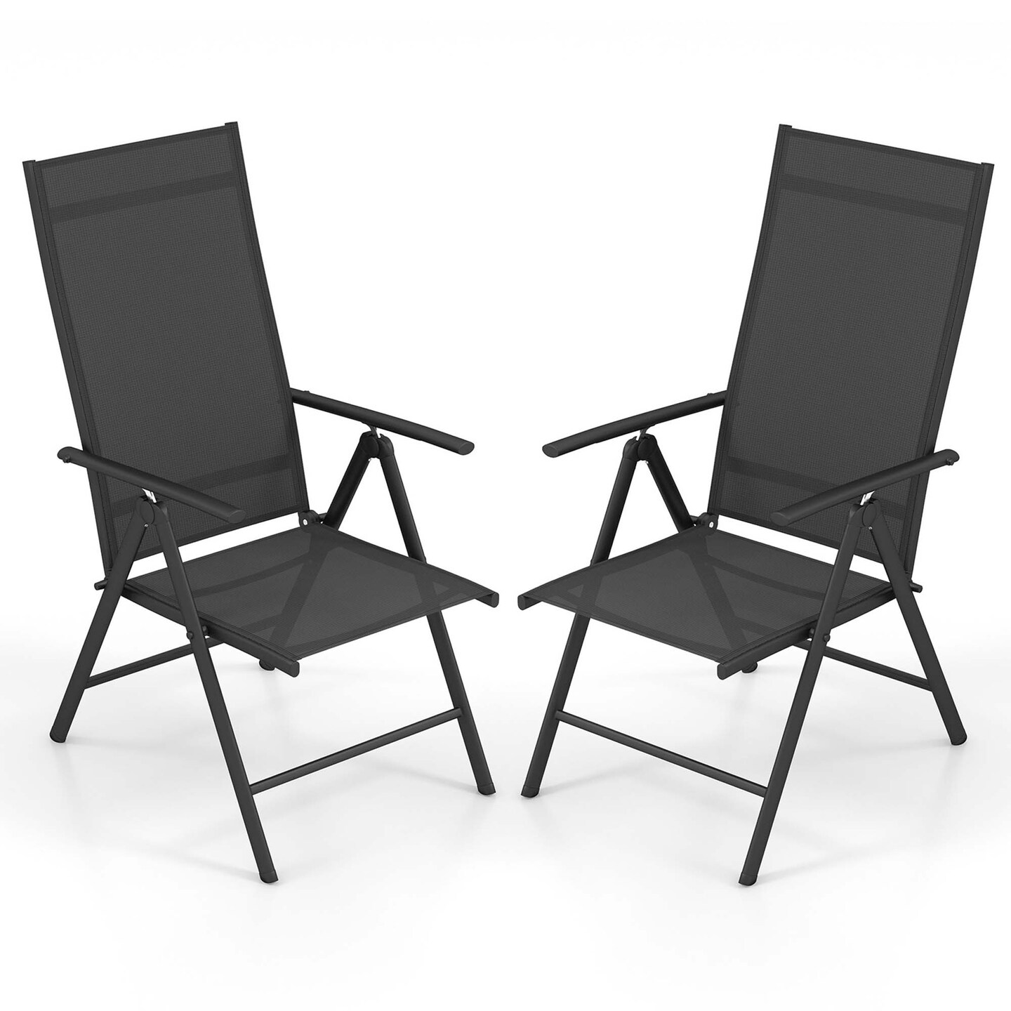 Costway 2 PCS Patio Folding Dining Chair with 7-Level Adjustable High Backrest for Garden Brown/Black