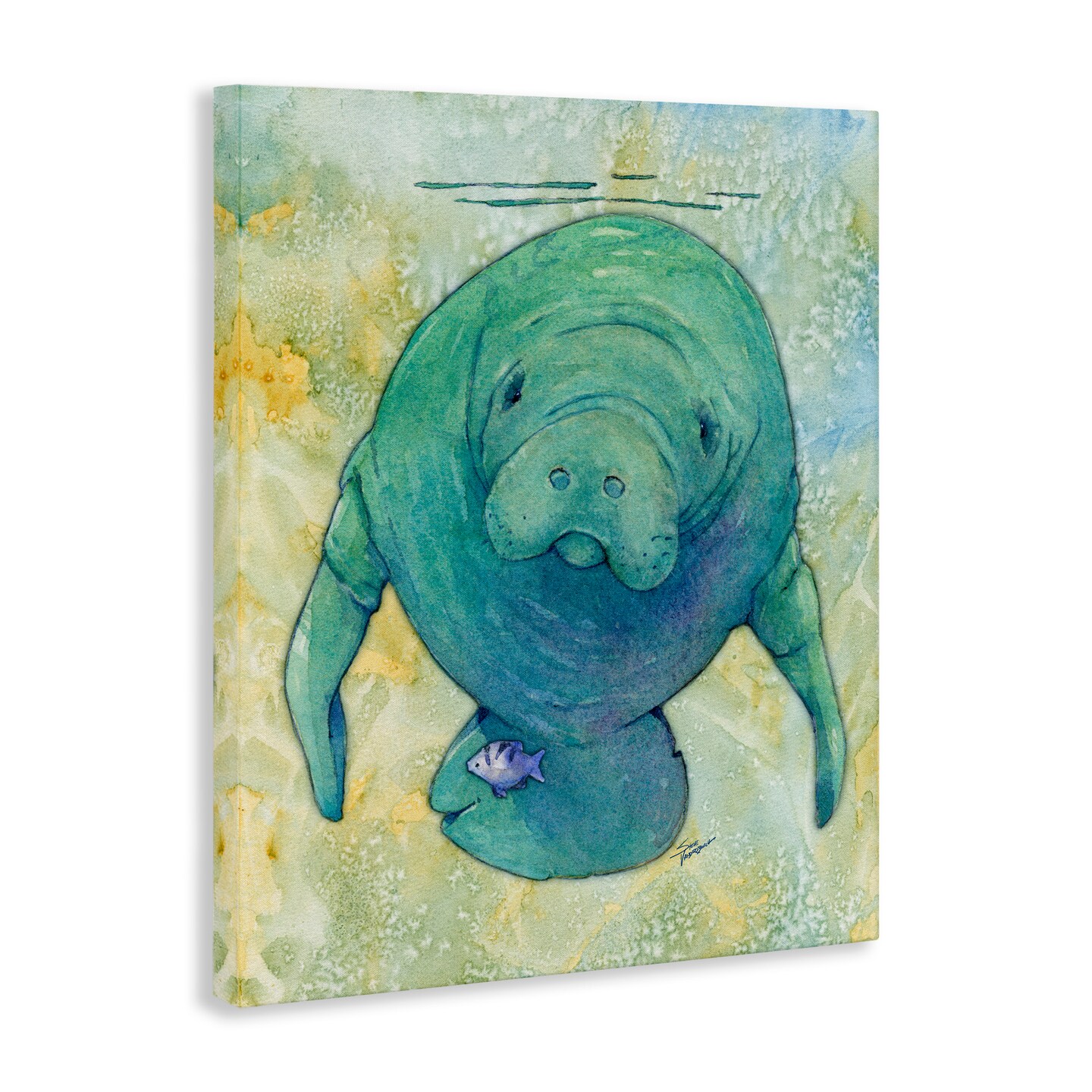 Stupell Industries Green Manatee Underwater Canvas Wall Art
