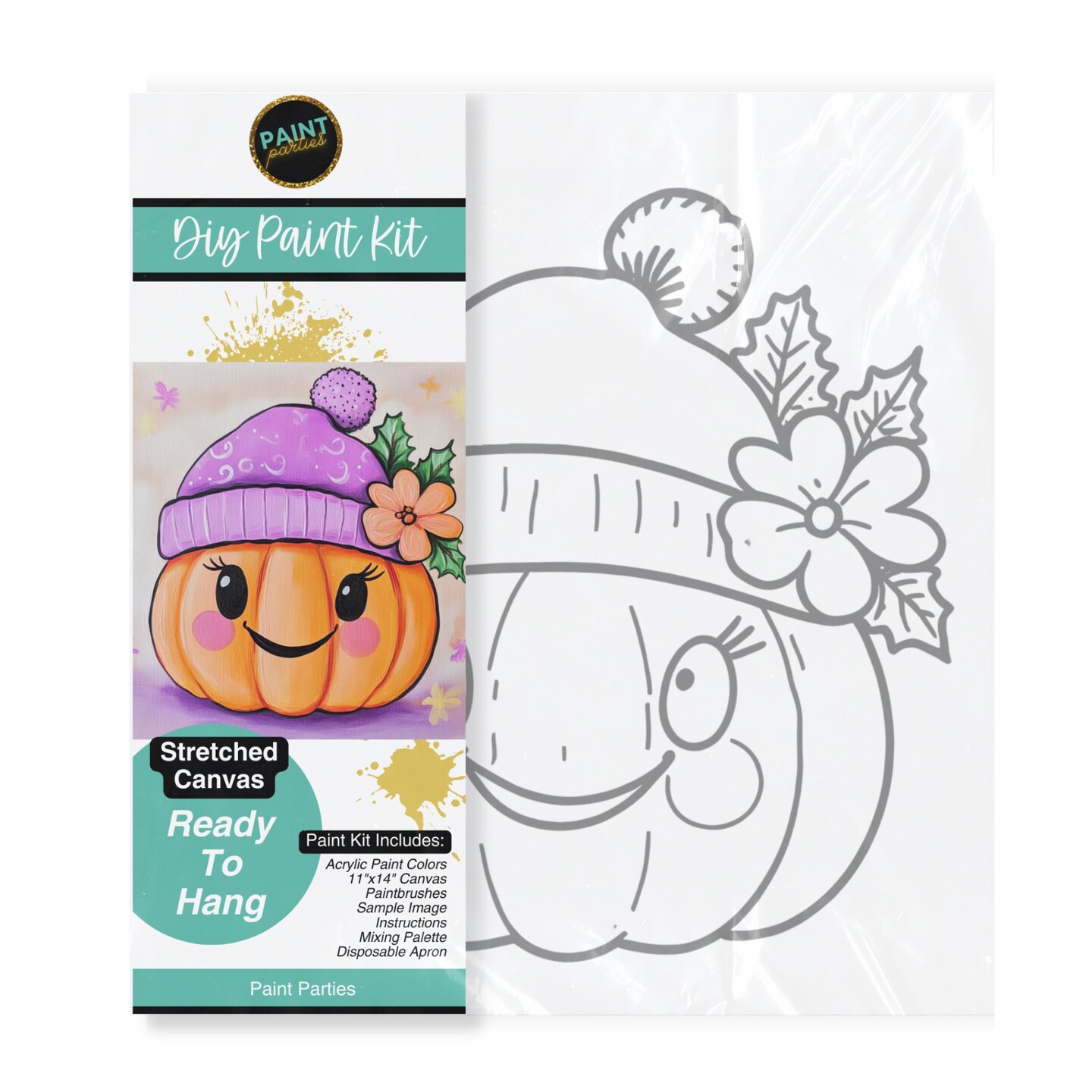 &#x22;Floral Jack-O-Lantern Pumpkin&#x22; DIY Canvas Art Kit, Adult Beginner, Acrylic Paint Size 11x14 inch