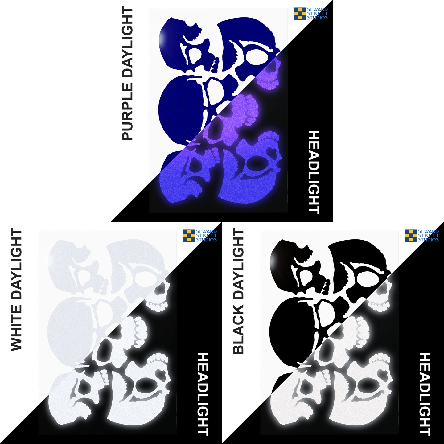 thumbnail image 2 of Bike Sticker Kit Reflective Skull Decals Set - 5-Pack Safety Stickers (Yellow) For Bikes, Helmets & More Skull Decals For Cars 2 of 11