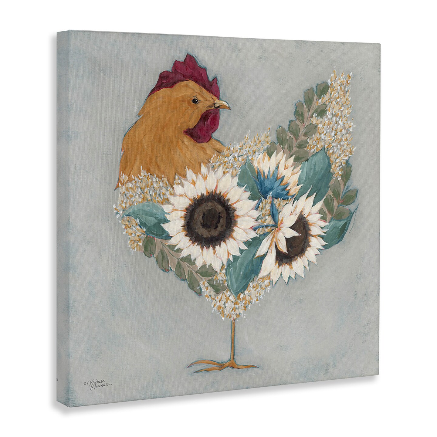 Stupell Industries Rooster with Layered Floral Blossoms Canvas Wall Art