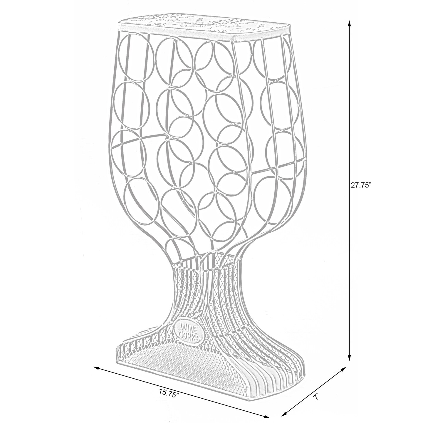 Freestanding Floor Wine Rack with Wooden and Metal Goblet Design - Holds 12 Bottles and Includes Wine Cork Holder - Stylish Bar Organizer for Home, Kitchen, Dining Area and Living Room Décor