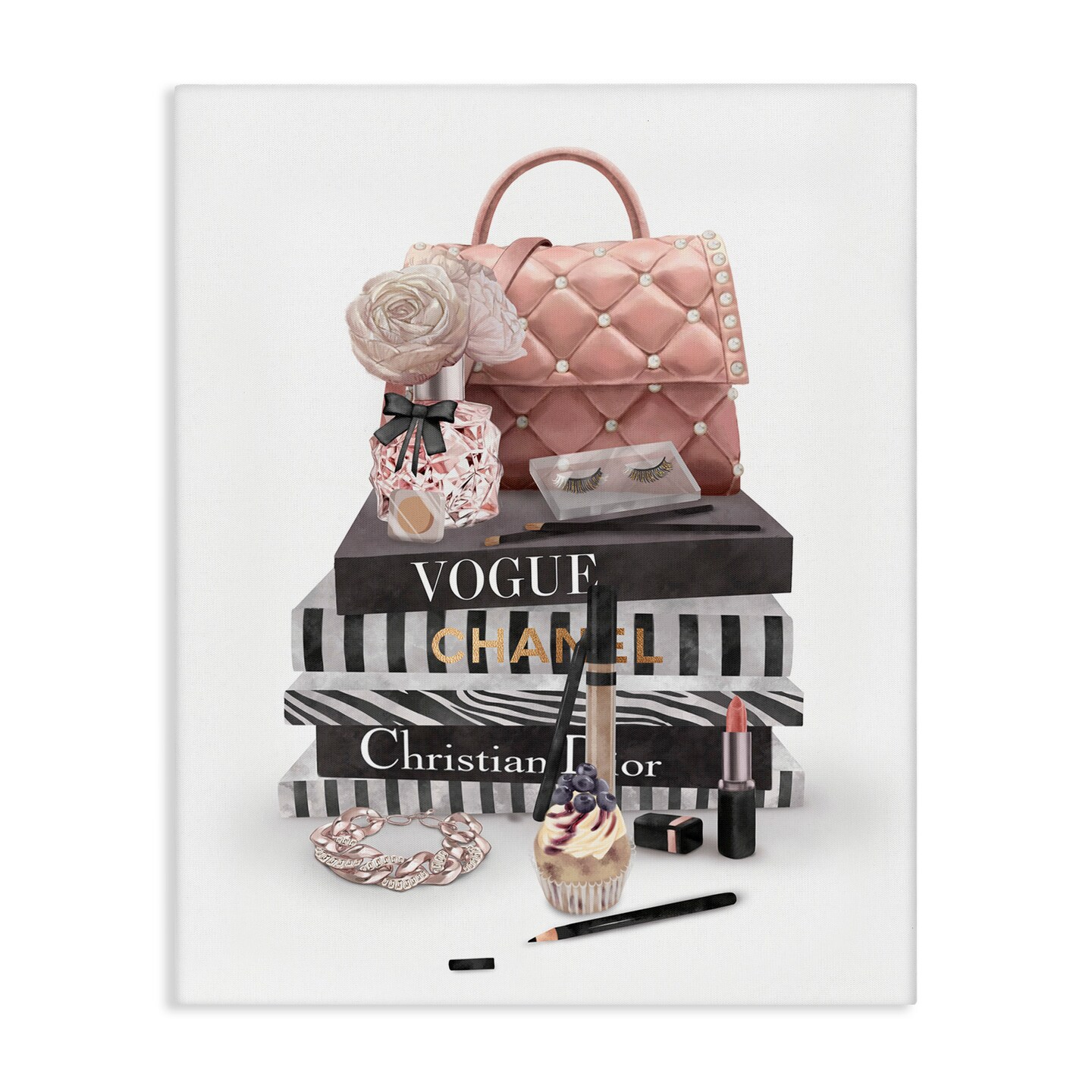 Stupell Industries Fashion Bookstack Accessories Canvas Wall Art