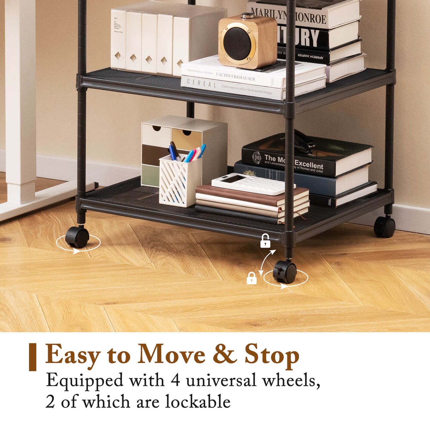 Costway 3-Tier Printer Stand Rolling Fax Cart with Adjustable Shelf &#x26; Swivel Wheel Brown/Black