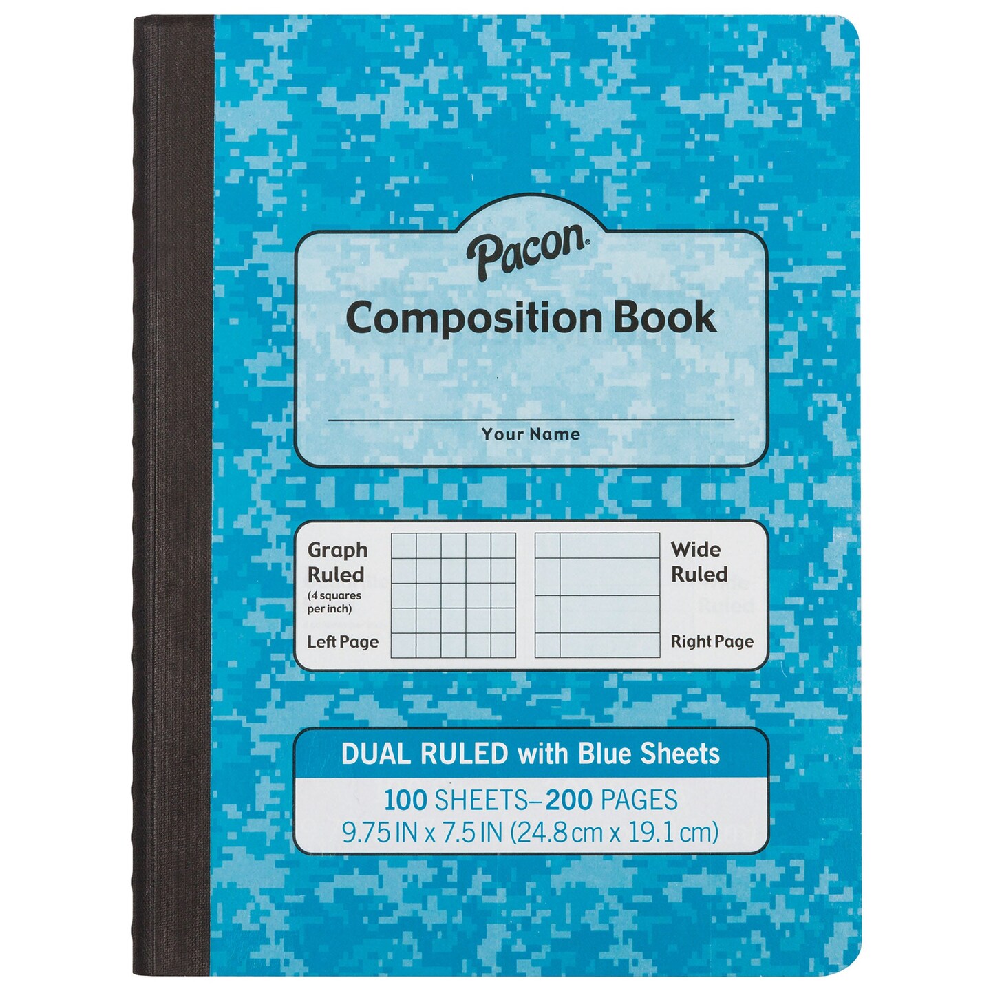 Dual Ruled Composition Book, Blue, 1/4&#x22; Grid &#x26; 3/8&#x22; Wide Ruled, 9-3/4&#x22; x 7-1/2&#x22;, 100 Sheets
