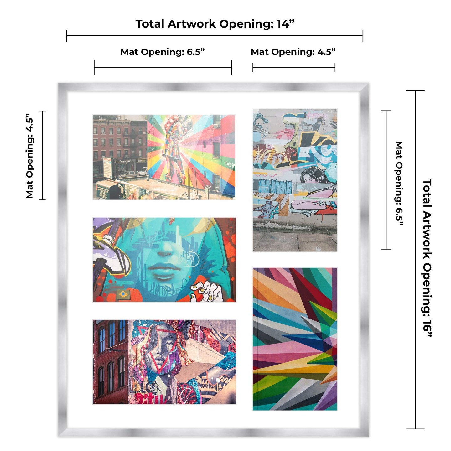 Stainless Steel Silver Wood Finish Collage Frame - White Mat, 20 Frame Sizes to Choose From, UV Acrylic, Wall Hanging Hardware, Vertical or Horizontal Display